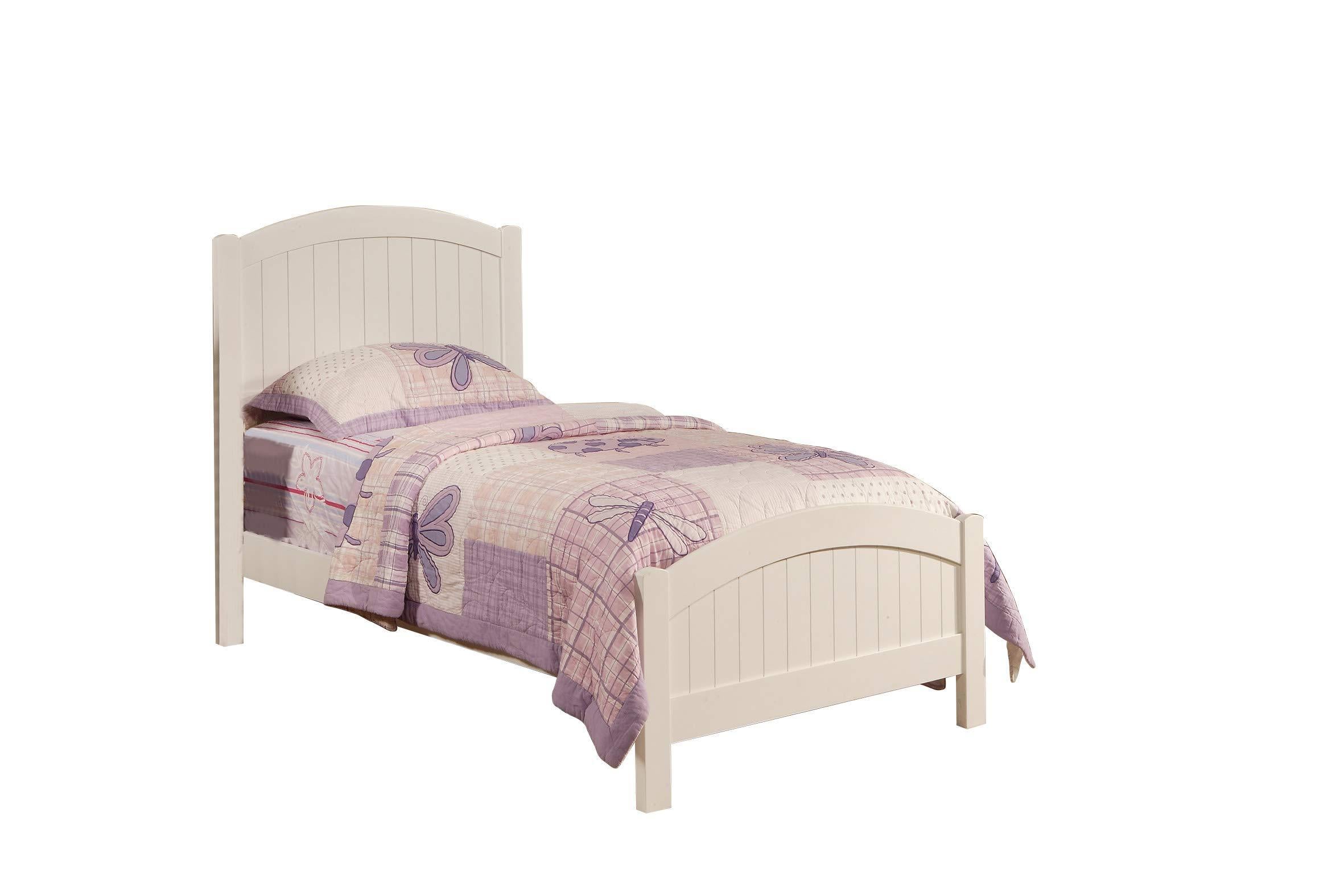 White Color Twin Size Bed Youth Bedroom Furniture Vertical Lines Carved Headboard Plywood - Atlantic Fine Furniture Melbourne FL