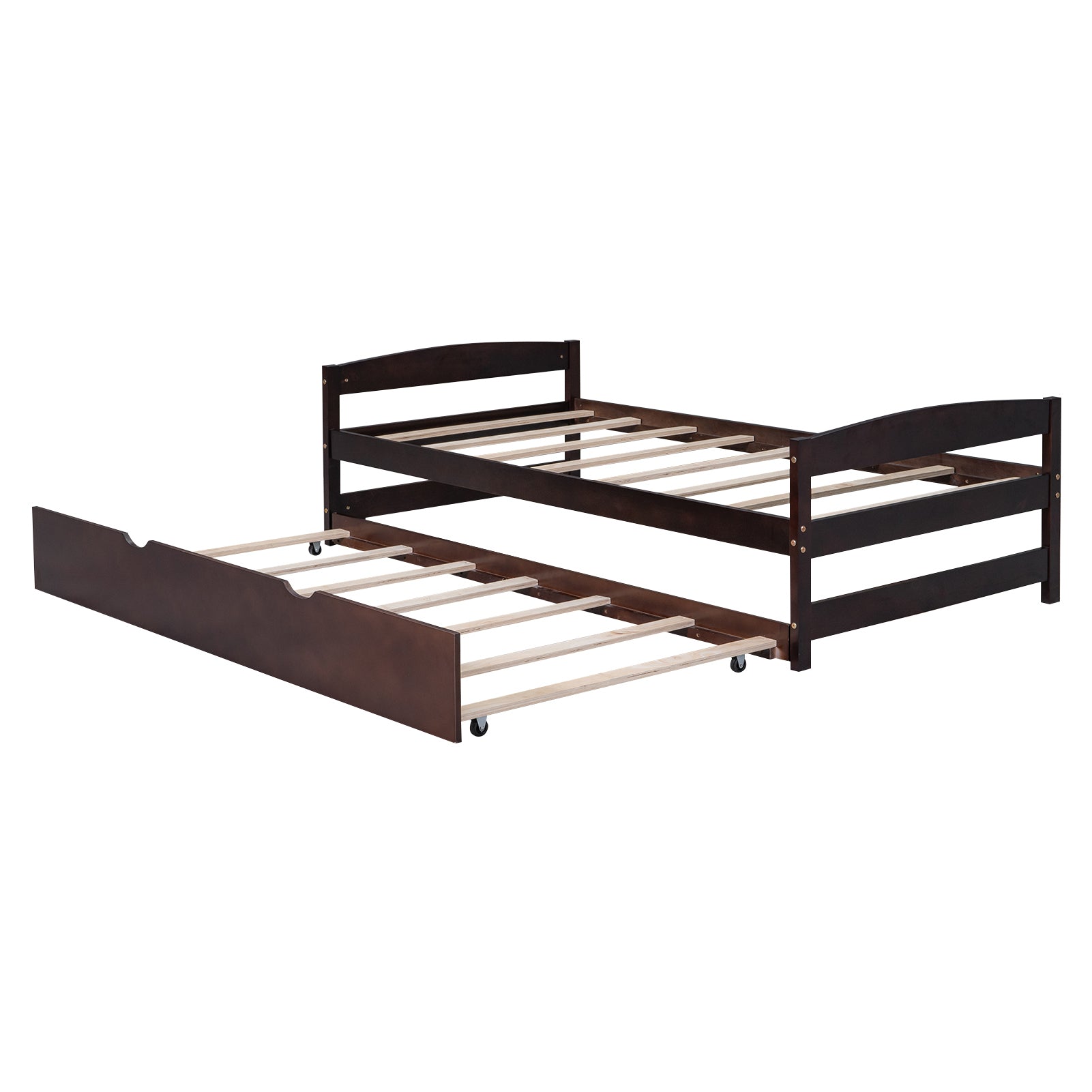 Twin Size Platform Bed with Twin Size Trundle, Espresso - Atlantic Fine Furniture Melbourne FL