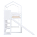 House Loft Bed With Slide, Storage Shelves And Light, Climbing Ramp