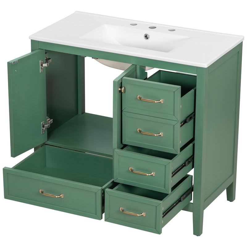Elegant Vintage Bathroom Vanity With Sink And Soft Closing Door, 4 Drawers Of Different Sizes Frame