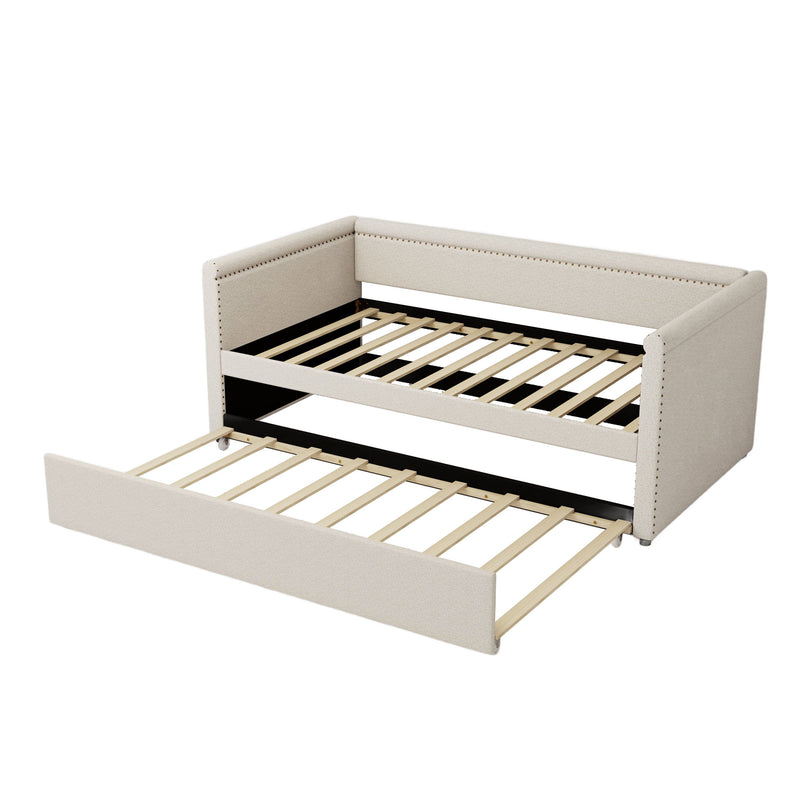 Modern Style Upholstered Daybed With Trundle For Guest Room, Small Bedroom