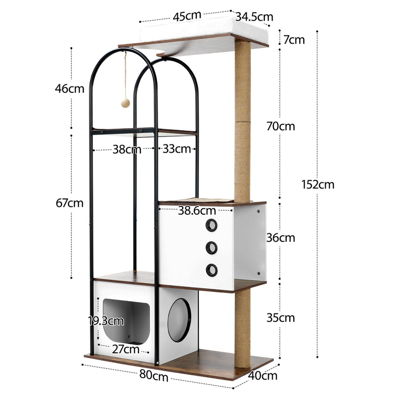 Cat Climbing Frame, Cat Tree, Modern Cat Tower, Multi-Level Cat Condo With 1 Caves, 2 Scratching Posts, Perch, For Indoor Cats - White / Vintage