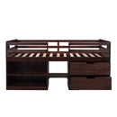 Twin size Loft Bed with Two Shelves and Two drawers (Antique Espresso)