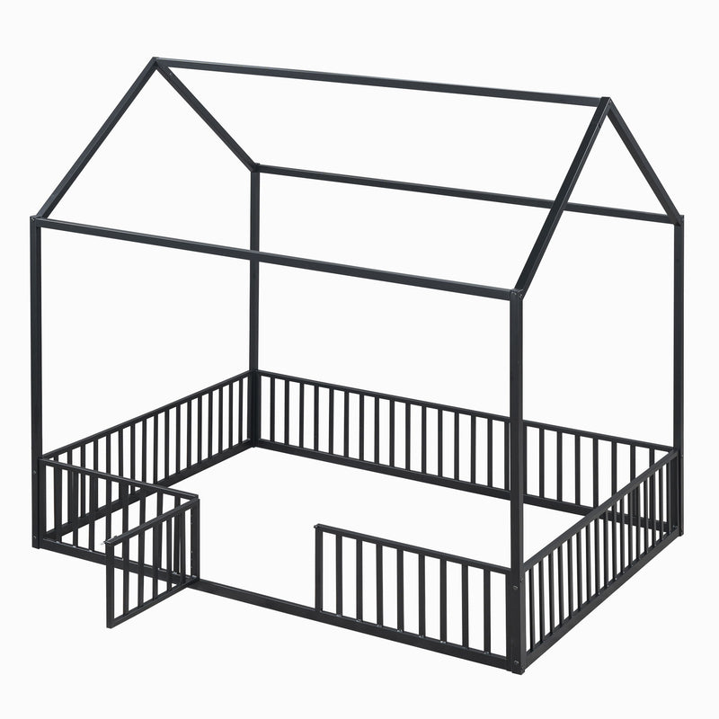 Metal House Bed With Fence And Door
