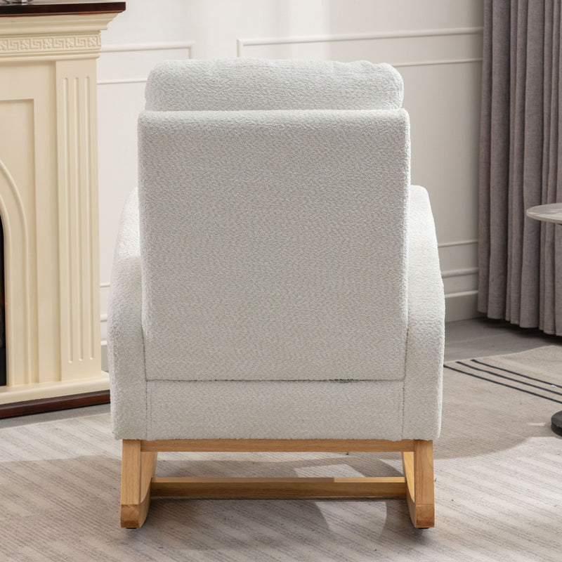 Accent Rocking Chair With Footrest High Back Rubber Wood Rocking Legs Bedroom Living Space - White