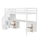 Loft Bed Frame With Built In Desk And Double Storage Drawers