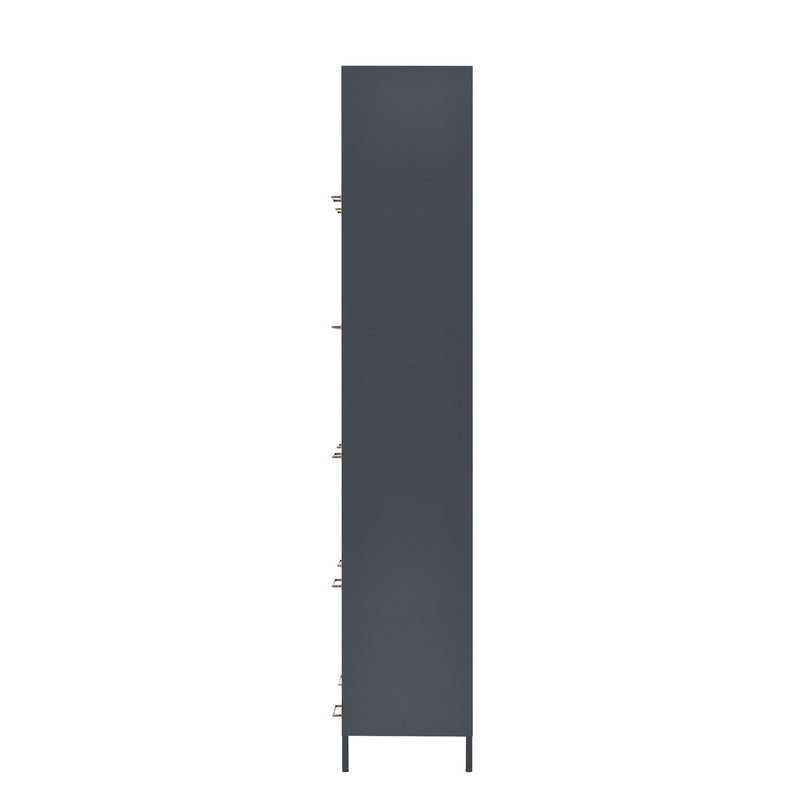 Modern Steel Display Cabinet With Glass Doors And LED Lights, 5 Tier Steel Barrister Bookcase For Home Or Office - Black