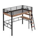 Metal Twin Size Loft Bed with Built-in Desk, Storage Shelf and Ladder, Black