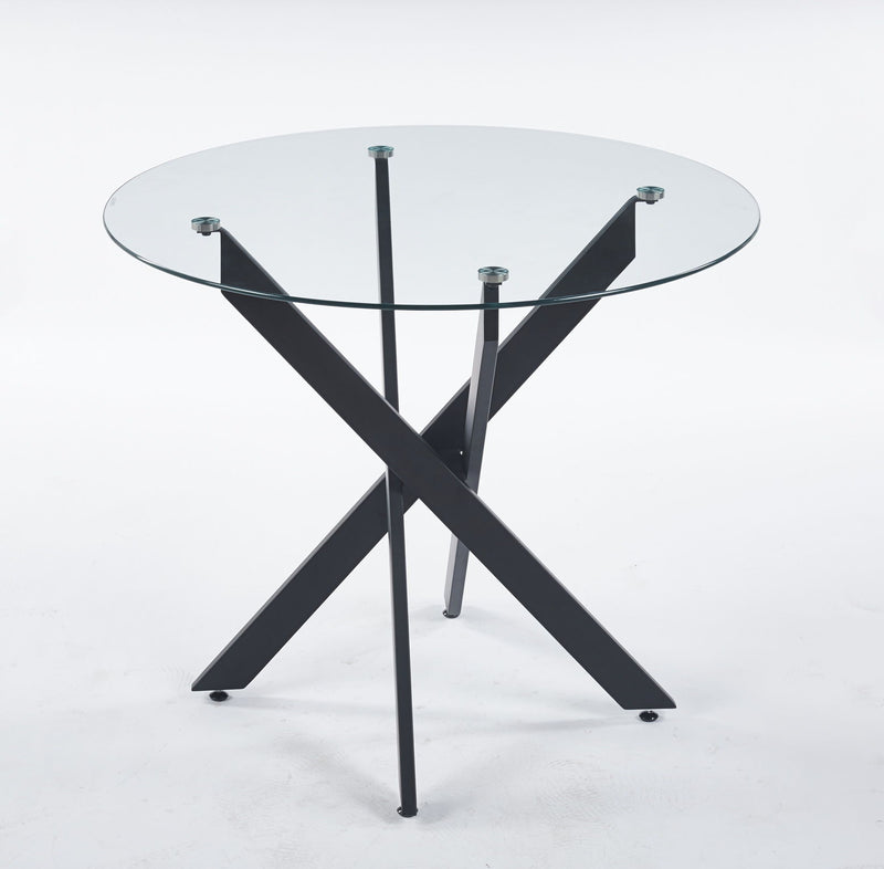 Dining Table With Cross Metal Leg And Tempered Glass, Modern Space Saving Kitchen Table For Living Room