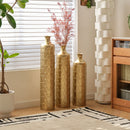 Floor Metal Vases Decorated White Metal Vases (Set of 3) Gorgeous Home Decoration Large Glazed Metal Vases - Golden