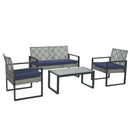 4 Piece Patio Furniture Set With Acacia Wood Table Top And Cushions