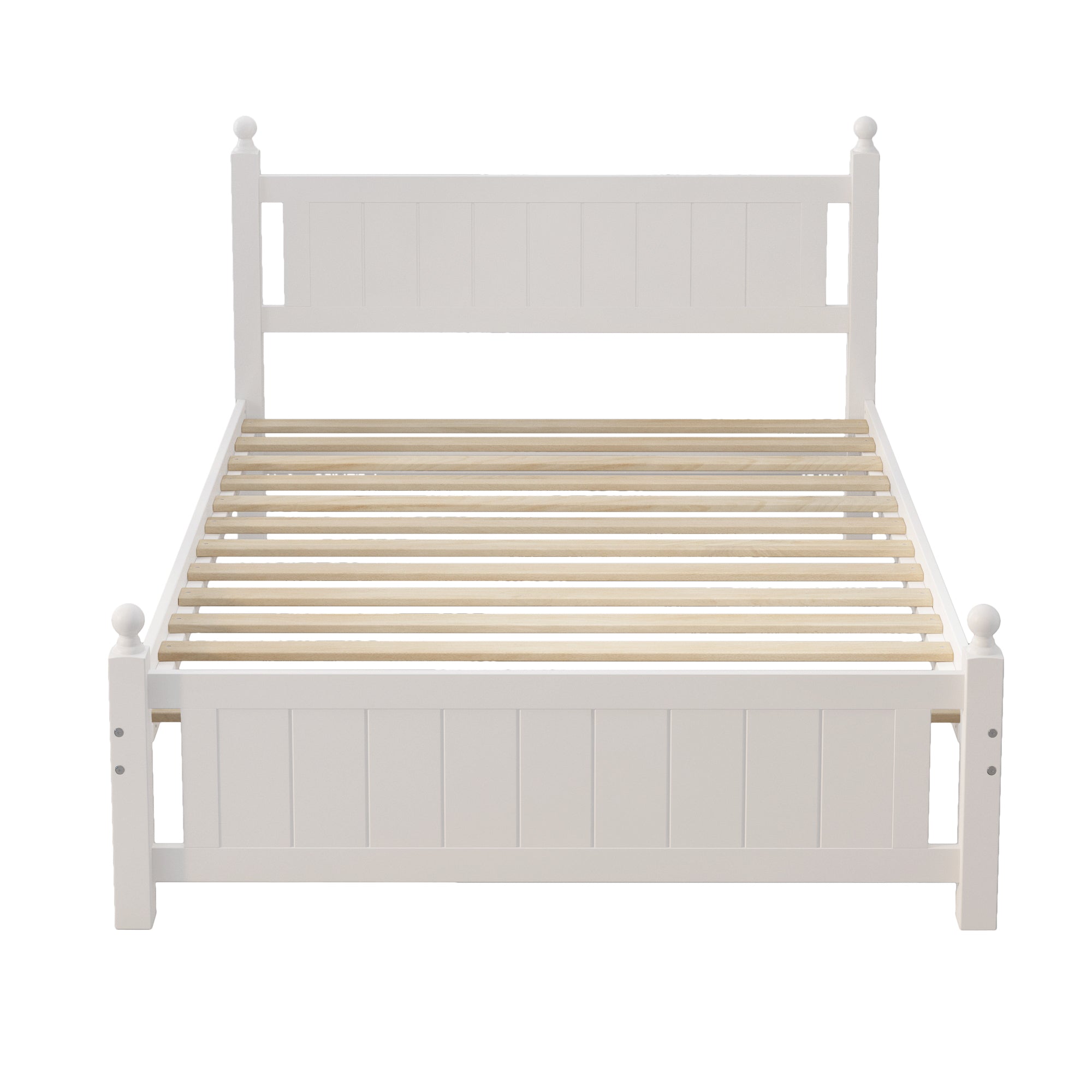 Full Size Solid Wood Platform Bed Frame for Kids, Teens, Adults, No Need Box Spring, White