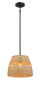 Essence - Single Lights Pendant With Shade - Black / Rattan