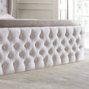 King Size Platform Bed Frame, Velvet Upholstered Sleigh Bed with Scroll Wingback Headboard & Footboard/Button Tufted/No Box Spring Required/Easy Assembly-White