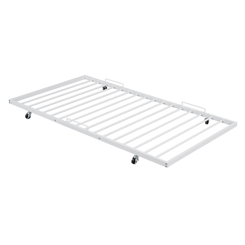 Twin Size Metal Daybed with Curved Handle Design and Twin Size Trundle, White