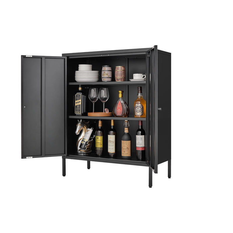 Kitchen Buffet Server Table Accent Sideboard Cupboard Server Buffet Console Table With Doors Cabinet - Black