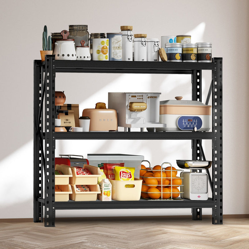 3 Tier Industrial Shelving Rack, Heavy Duty Steel Shelving Unit Adjustable - Black