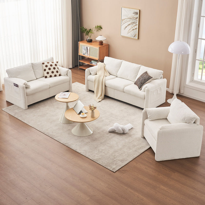 Modern 3 Seater Sofa Chenille Couch Plush Triple Seater Sofa With High Density Foam Cushions, Deep Seat Living Room Couch For Family Room, Apartment & Home Theater - Ivory White