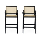Modern Minimalist Bar Stool With Cane Seat - Black / Natural