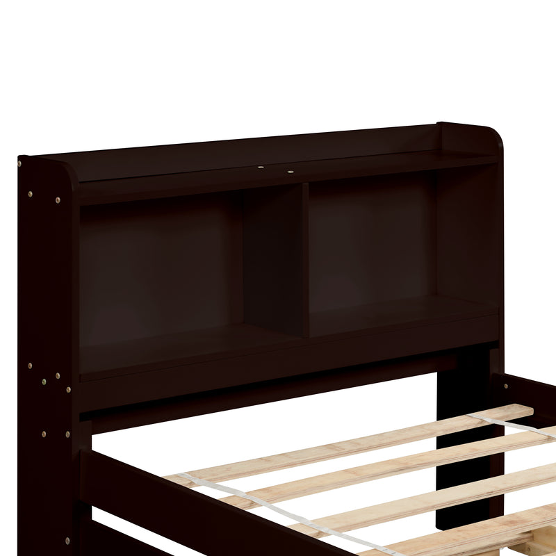 Twin Bed with Trundle,Bookcase,Espresso