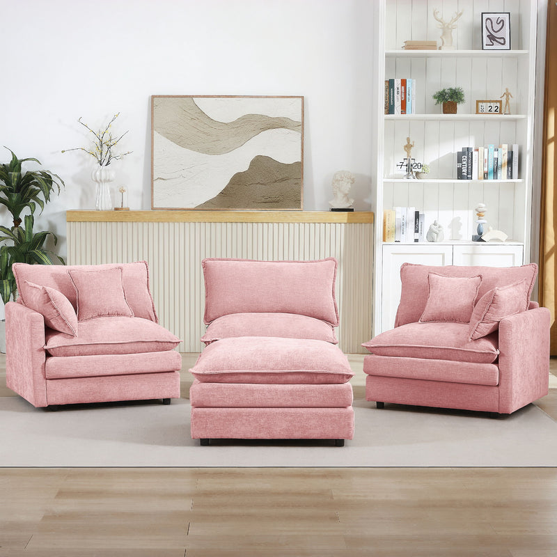 Modular L-Shaped Sectional Sofa Set With Movable Ottoman - Pink
