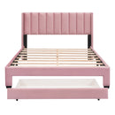 Queen Size Storage Bed Velvet Upholstered Platform Bed with a Big Drawer - Pink