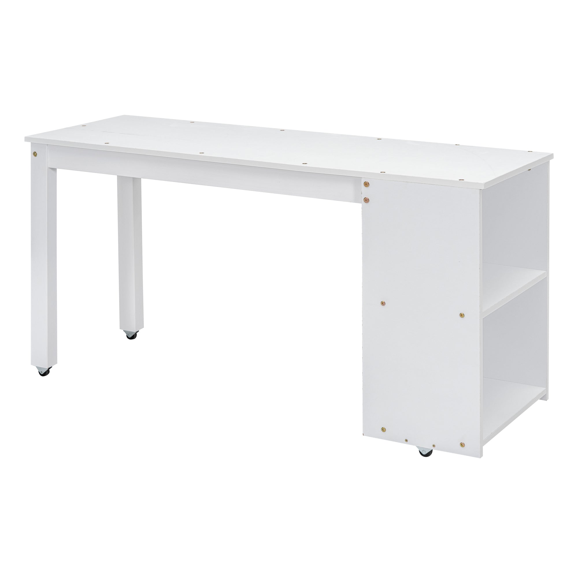 Full Size Loft Bed with Retractable Writing Desk and 3 Drawers, Wooden Loft Bed with Storage Stairs and Shelves, White - Atlantic Fine Furniture Melbourne FL