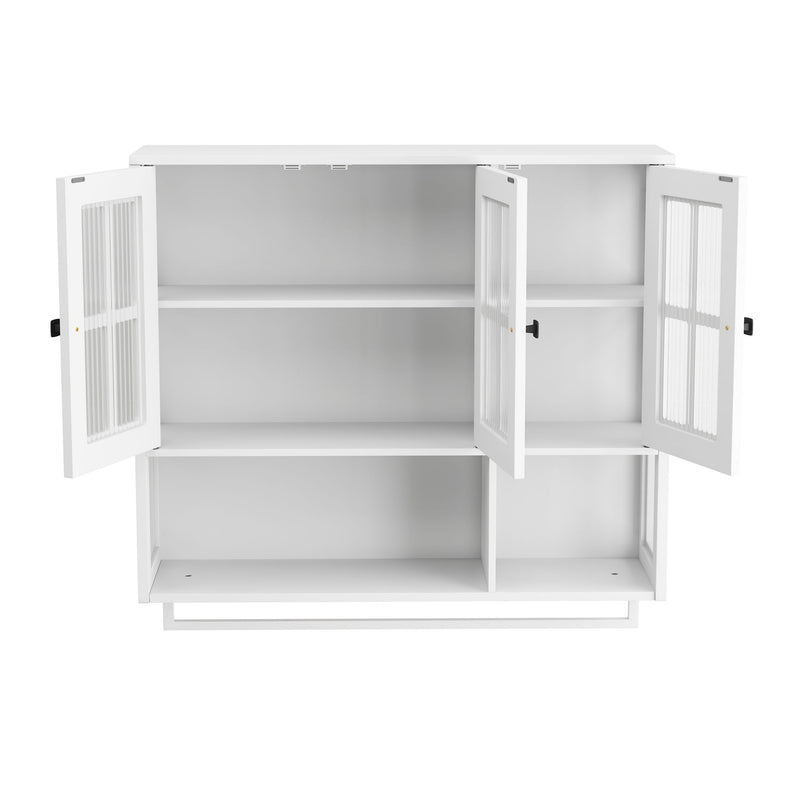 3 Door Wall Cabinet With Glass Door And Towel Bar