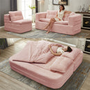 Multi Functional Sectional Sofa Bed With Independent Chaise Lounge And Functional Blanket, Convertible King Size Bed, Deep Seat - Baby Pink
