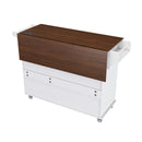 Kitchen Island Cart With Foldable Tabletop & Drop Leaf Mobile Breakfast Bar With Wood Top And Storage - White / Walnut