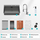 Drop In Kitchen Sink With Pull Out Faucet And Soap Dispenser, Single Bowl Topmount Sink - Gunmetal Black