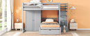 Full Over Twin Bunk Bed with Wardrobe, Drawers, Gray