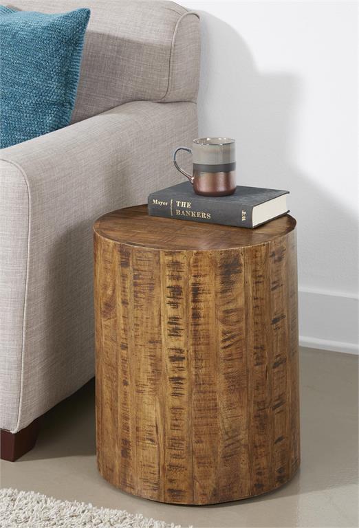 Eclectic Solid Wood Drum Shape Accent Stool