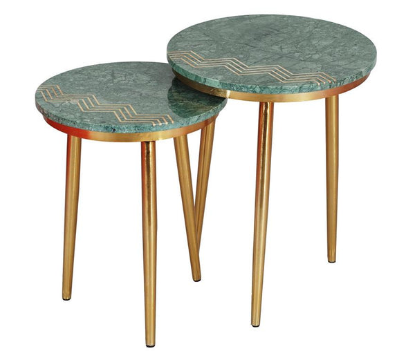 Jade Green Marble Topped Nesting Side End Tables