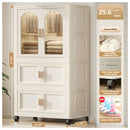 Folding Wardrobe Cabinet With Magnetic Doors, Wheels And Hangers