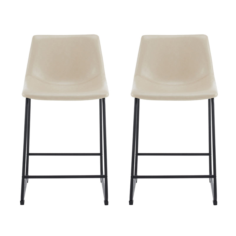Vintage Style Armless Industrial Counter Stool With Metal Legs And Footrest For Kitchen Island, Cafe, Pub, Bar Counter (Set of 2) - Cream / Black