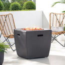 Outdoor Lightweight Concrete Square Fire Pit 40, 000 Btu With Built In Tank Storage - Dark Gray