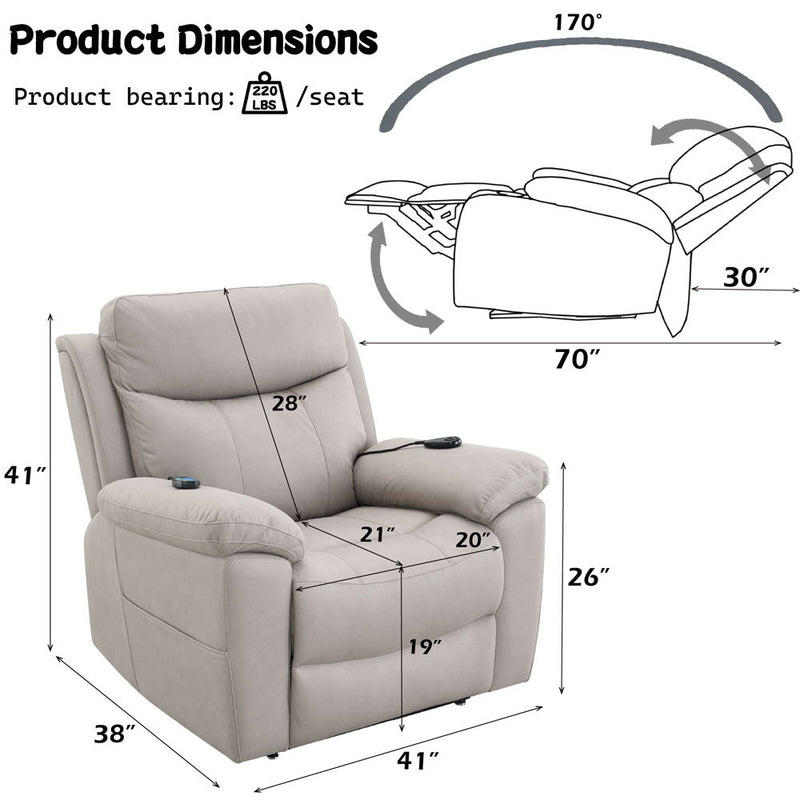 Chriki - Power Recliner With Lift & Heating & Massage - Beige Chenille & Black Finish