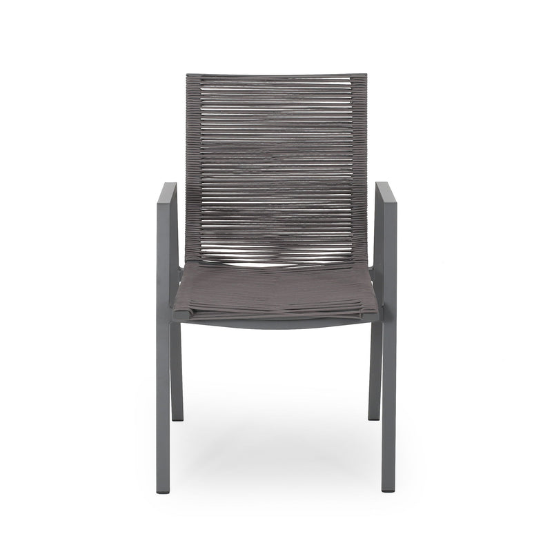 Outdoor Modern Aluminum Dining Chair Set With Rope Sea (Set of 2)