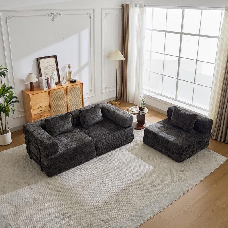 Convertible Floor Sofa Bed With Fixed Shape Frame, Boneless Modular Sectional Sofa, For Living Room - Black
