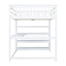 Full Size Loft Bed with Storage Shelves and Under-bed Desk, White