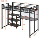 Metal Loft Bed With Desk, 3 Shelves And Ladder