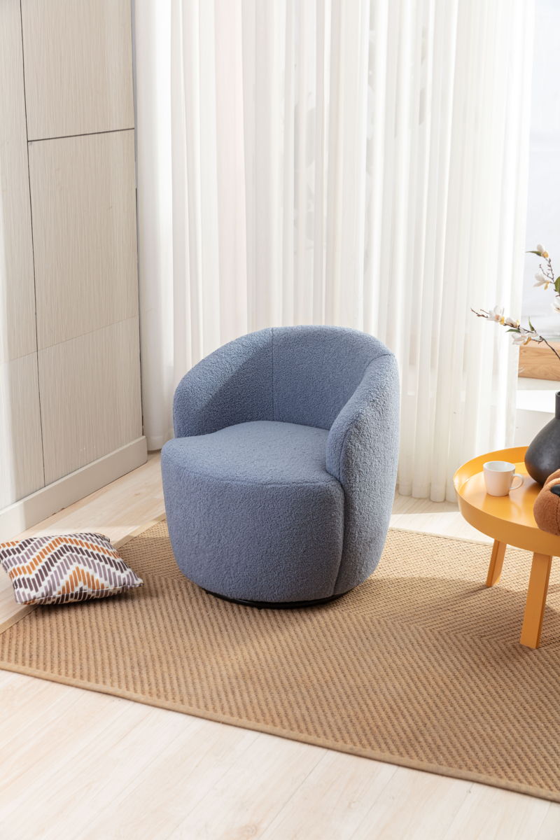 Teddy Fabric Swivel Accent Armchair Barrel Chair With Powder Coating Metal Ring