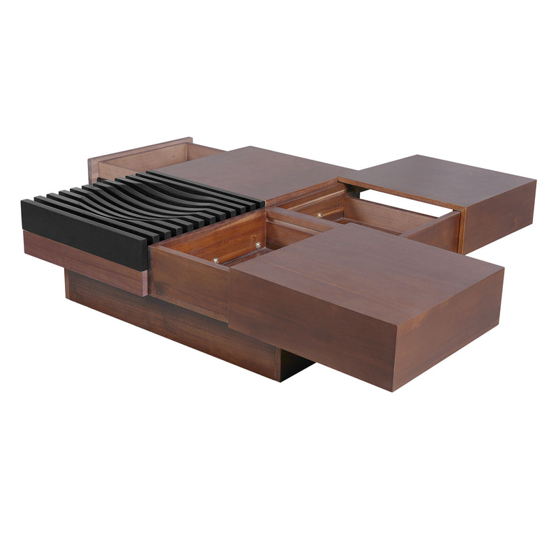 Italian Retro Inspired Acacia Wood Storage Coffee Table - Brown / Black