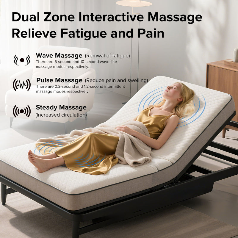 Adjustable Bed Frame With Massage Head & Foot Incline, Wireless Remote, USB Ports, LED Night Light