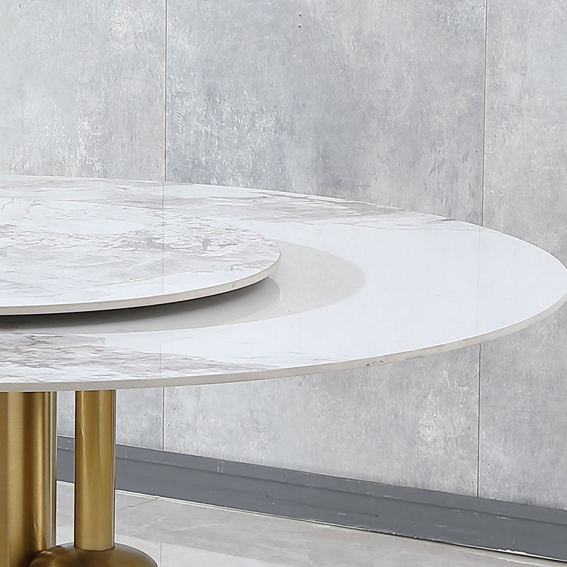 53" Round Marble Dining Table With Lazy Susan, Dining Room, Dinette (Table Only) - Gold / Gold / White