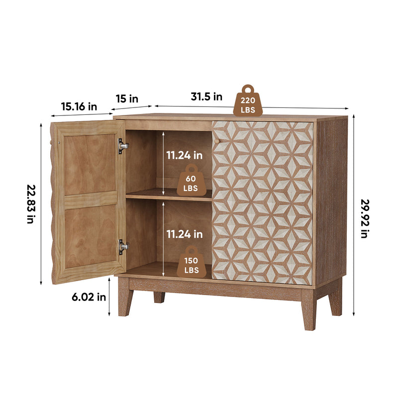 Geometric Design Sideboard With 2 Doors And Adjustable Shelves - Tangerine / Walnut
