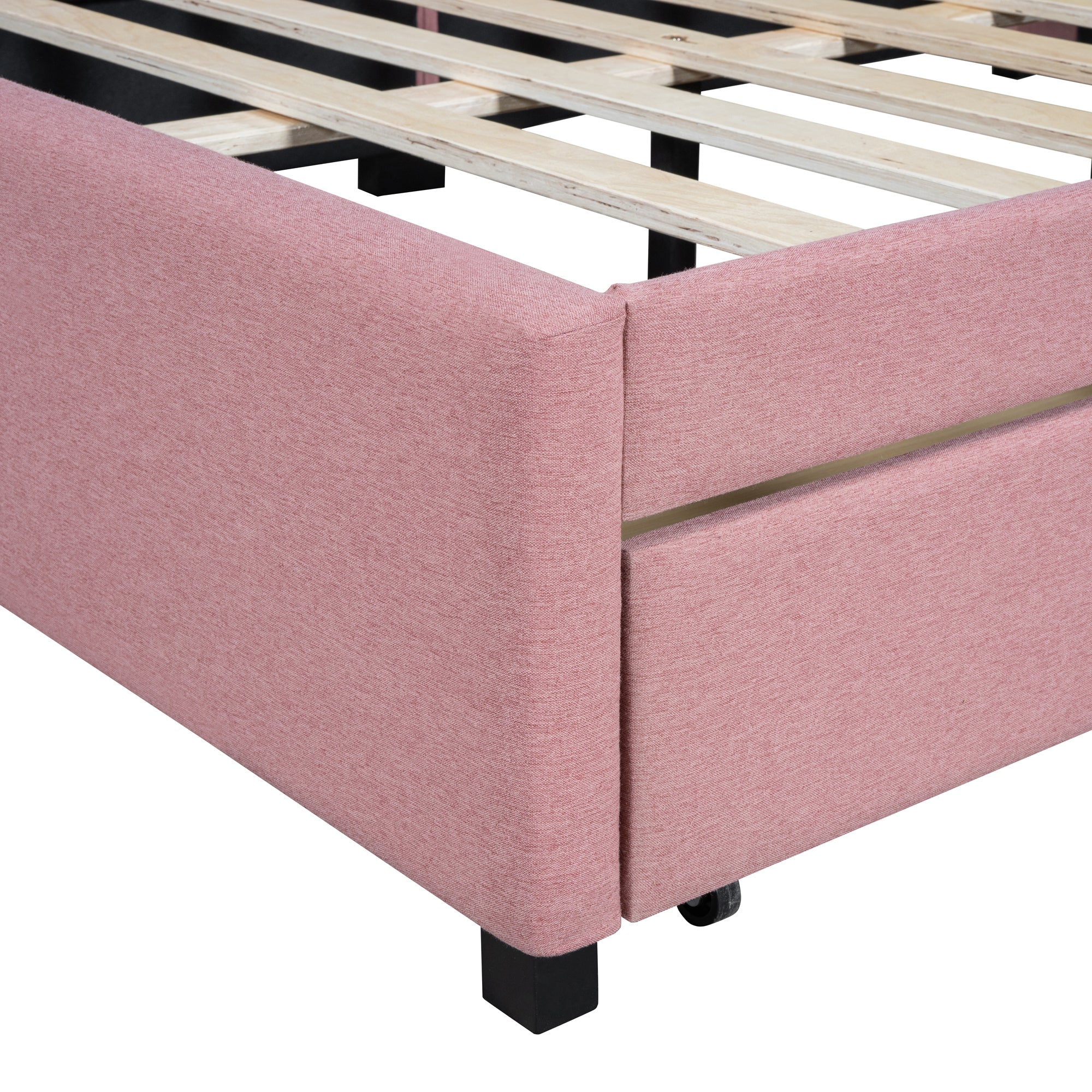 Full Size Upholstered Daybed with 2 Storage Drawers Sofa Bed Frame No Box Spring Needed, Linen Fabric (Pink) - Atlantic Fine Furniture Melbourne FL