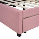 Full Size Upholstered Daybed with 2 Storage Drawers Sofa Bed Frame No Box Spring Needed, Linen Fabric (Pink)