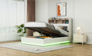 Full Size  Upholstered Platform Bed with Storage Headboard and Hydraulic Storage System, PU Storage Bed with LED Lights and USB charger, White